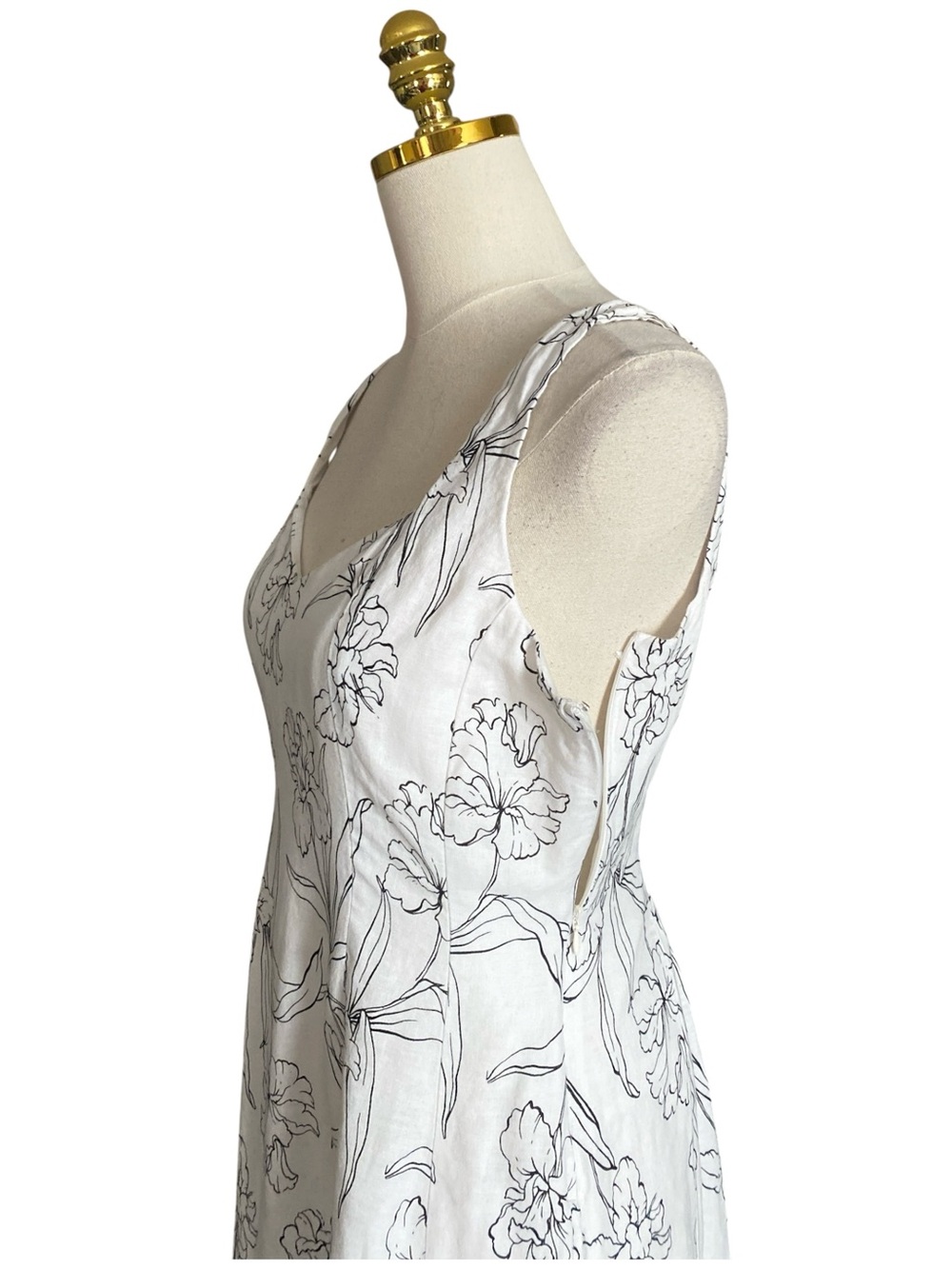 Cynthia Rowley Linen Blend Tiered Sleeveless White Floral Midi Dress Size 6 - Picture 8 of 11
